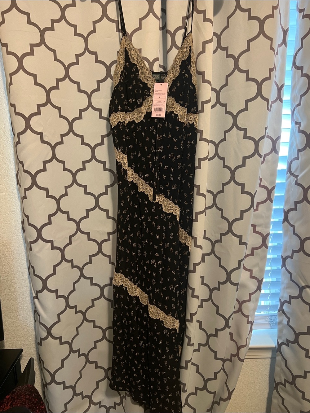 wild fable Black Maxi Slip Dress with Cream Lace Trim